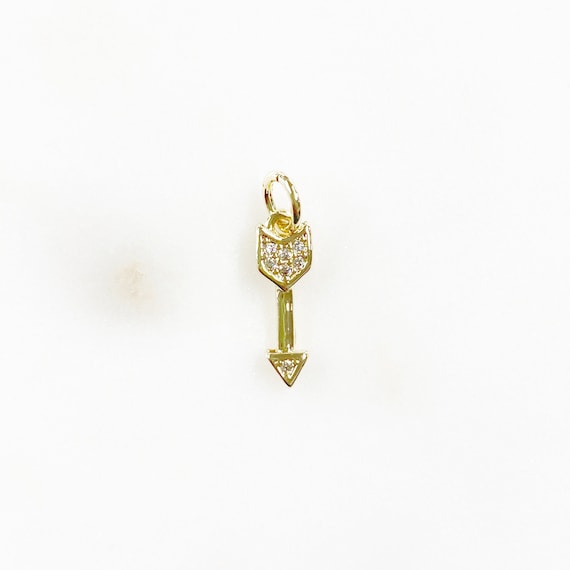 Arrow Charm Small Gold Plated Cubic Zirconia Arrow Jewelry Making Charm