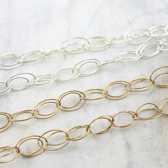 Large Layered Oval Unique Design Chain 14K Gold Filled or Sterling Silver Permanent Jewelry / Sold by the Foot / Bulk Unfinished Chain