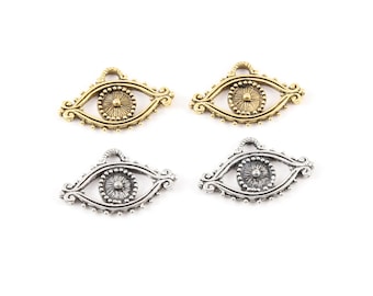 2 pieces large pewter base metal evil eye pendant charm with cut out middle protector necklace charm religious spiritual charm