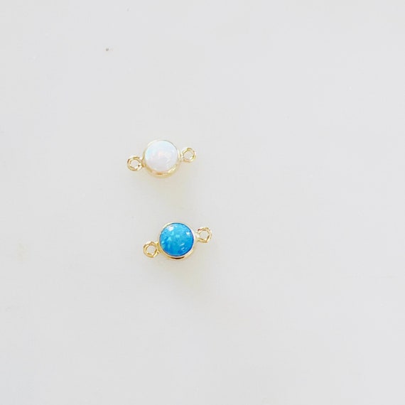 14K Gold Filled 4mm Bello Opal Connector Charm Gemstone Connector White or Blue Opal Connector Charm Permanent Jewelry