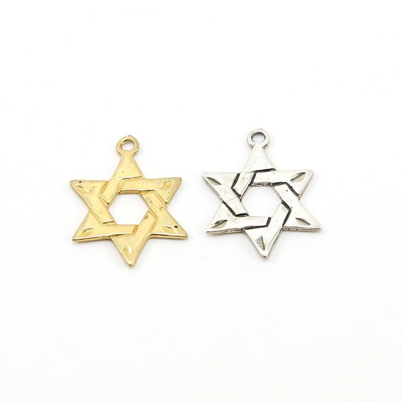 Unique Flat Star of David Charm Religious Jewish Pendant in Sterling Silver or Vermeil Gold