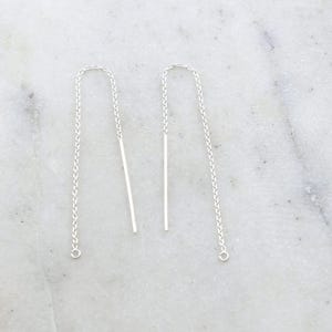 1 pair long sterling silver 3 inch chain threader dangle earring hook component