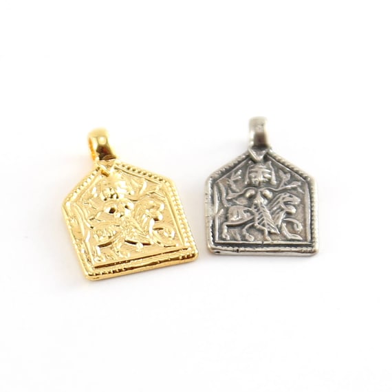 Durga Goddess Charm Hindu Hinduism Spiritual Religious Pendant in Vermeil Gold or Sterling Silver