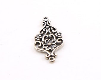 Sterling Silver Daisy Flower and Swirl Connector Charm