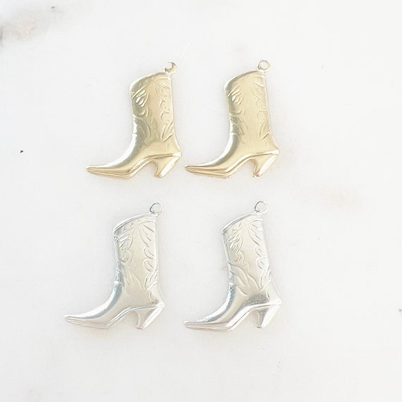 2 Pcs Small Cowboy Boot Charm, 14kt Gold Filled or Sterling Silver  Lightweight Thin Charm, Western Charm, Horse Lover, Permanent Jewelry