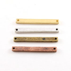 Conector de barra horizontal gruesa de metal de peltre de 35 mm x 3 mm, barra en blanco estampada de doble orificio, color plata, oro, latón antiguo, cobre antiguo.
