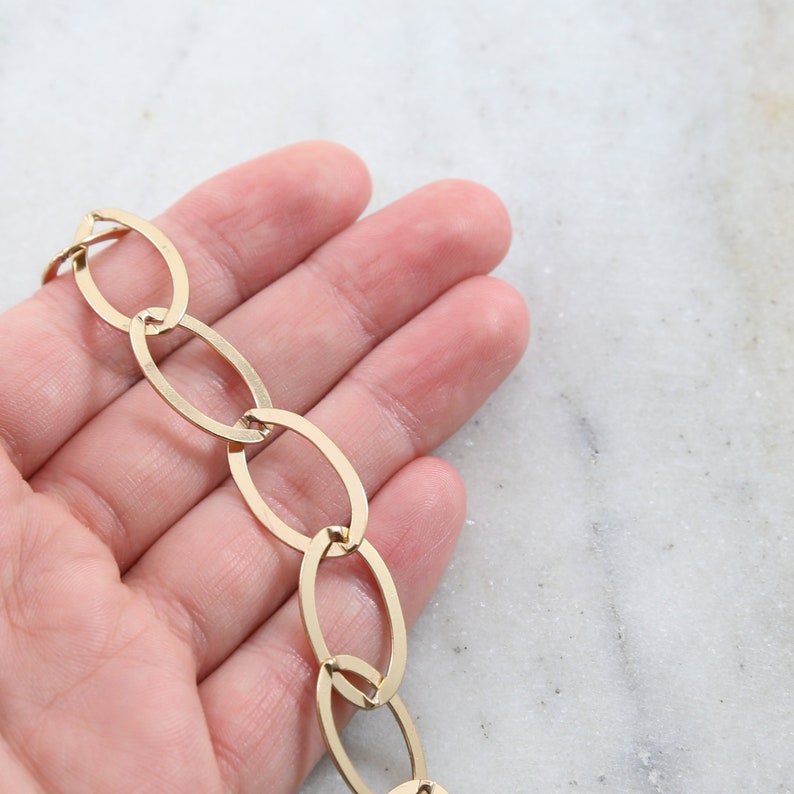 Base Metal Large Flat Smooth Oval Chain in Shiny Gold or Shiny Silver Nickel Lead Free Chain By the Foot