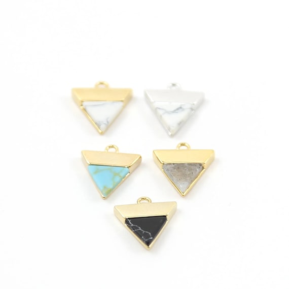 Howlite Marble Triangle Charms Rhodium Plated Gold or Silver Modern Delicate Geometric Pendant