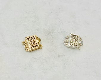 3 strand 11.5mm x 10.5mm rectangle filigree clasp in sterling silver or 14k gold filled jewelry making supplies chain findings