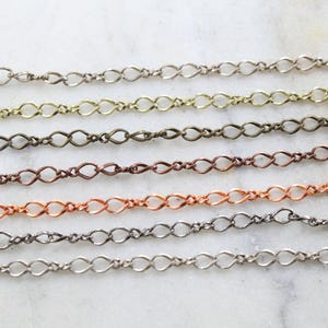 Base metal double loop curb chain extender shiny gold silver, antique brass silver, antique copper, shiny copper, gunmetal/chain by the foot