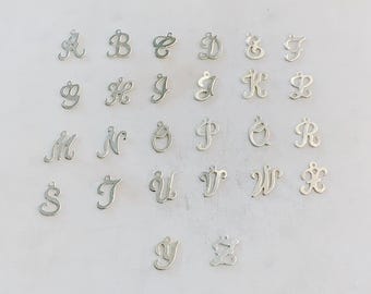 Sterling silver alphabet script letter cut out charm pendant choose your letter