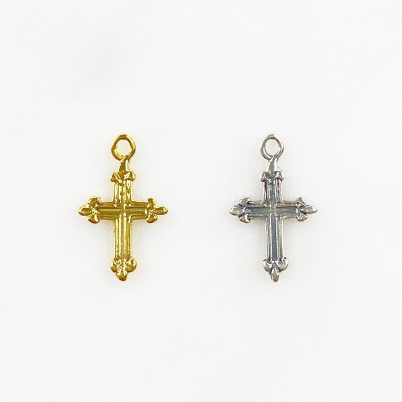 Vermeil or Sterling Silver Dainty Small Tiny Mini Fleur De Lis Pointed Cross Charm Pendant Religious Spiritual Catholic Pendant