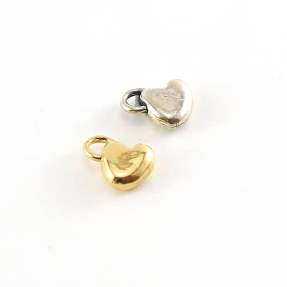 Thick Sideways Organic Heart Charm in Sterling Silver and Vermeil Gold