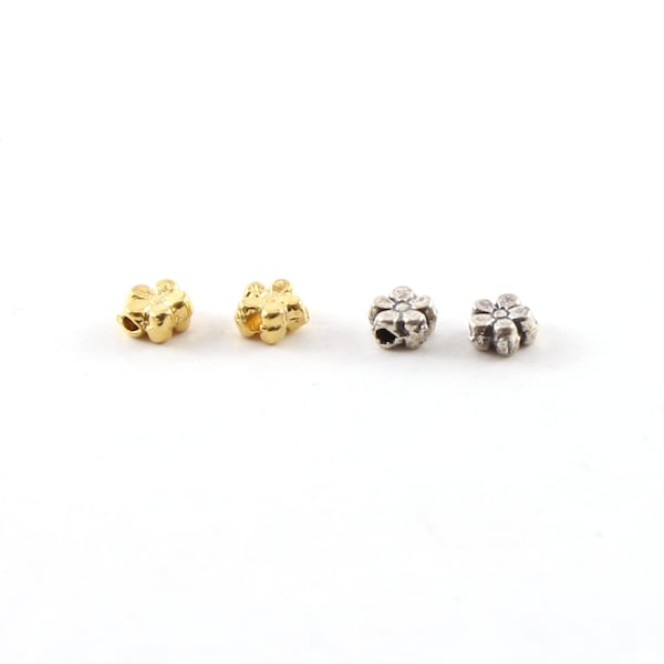 2 Pieces Artisan Tiny Mini Dainty Daisy Flower Spacer Bead in Vermeil or Sterling Silver 925