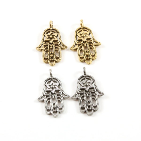 2 Pieces Hamsa with Star of David Center Pendant Charm Religious Pendant Fatima Lucky Hand 25mm x 15mm