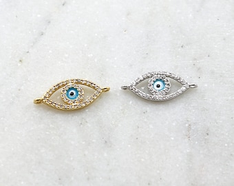 CZ Large Evil Eye Blue Stone Eye Rhodium Plated Necklace Bracelet Connector Charm in Gold and Silver