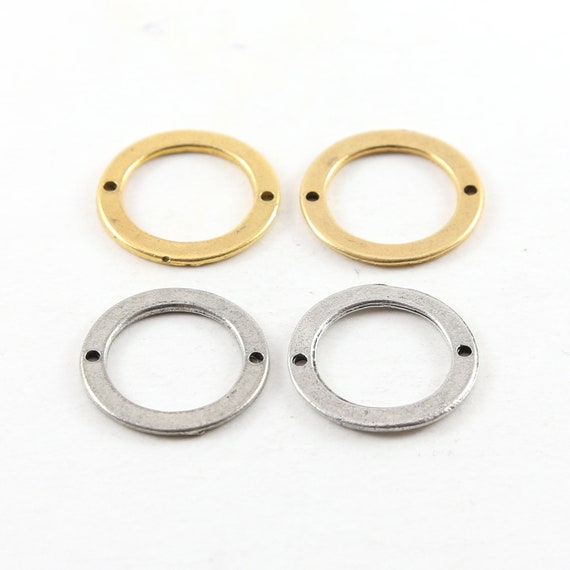 2 Pieces Medium 20mm Pewter Metal Smooth Flat Open Circle Connector Ring 2 Hole Charm