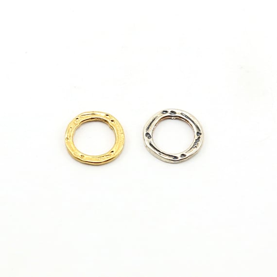 Small Hammered Textured Open Circle Connector Ring in Sterling Silver or Vermeil Gold