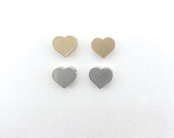2 pieces pewter heart bead  love charm double sided with horizontal hole on the top in matte gold, matte silver