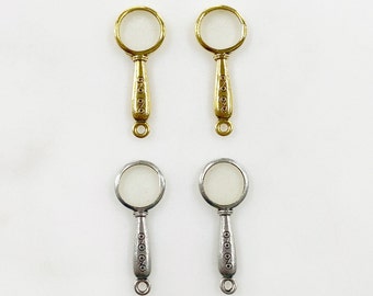 2 Piece Magnifying Glass Charm Pewter Base Metal Charm Choose Your Color Antique Gold or Antique Silver