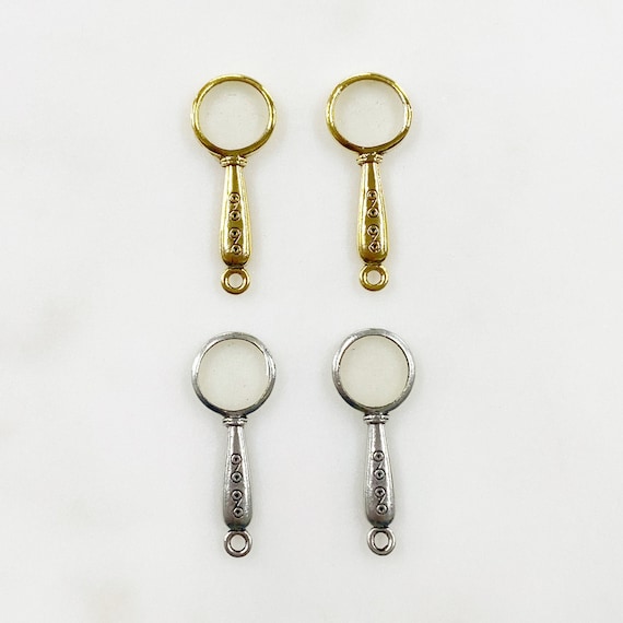 2 Piece Magnifying Glass Charm Pewter Base Metal Charm Choose Your Color Antique Gold or Antique Silver