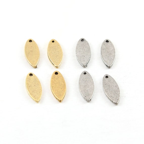 4 Pieces Pewter Metal Pointed Tag Stamping Oval Tag Charm 16mm x 6mm in Antique gold or Antique Silver