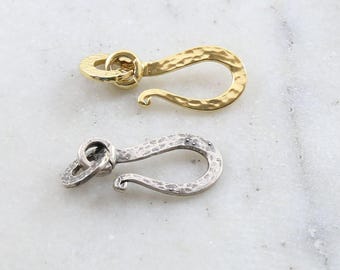 Hammered textured large flat hook clasp in sterling silver or vermeil jewelry making supplies chain findings