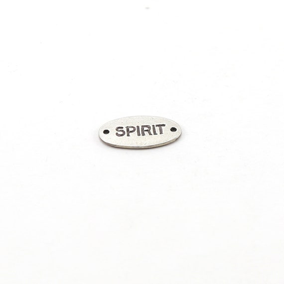 Sterling Silver Spirit Stamped Rounded Oval Connector Charm Inspiration Pendant Dog Tag