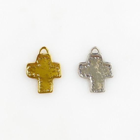 Vermeil or Sterling Silver Whimsical Sewed Patch Texture Cross Charm Pendant Religious Spiritual Catholic Pendant