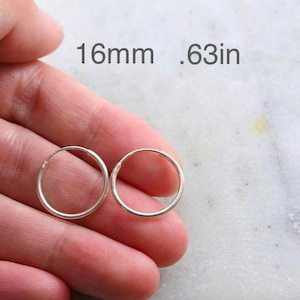 1 Pair Sterling Silver Small Endless Hoop Earrings 18mm, 16mm, 14mm, 12mm, 10mm Earring Wires Earring Hook Component image 8