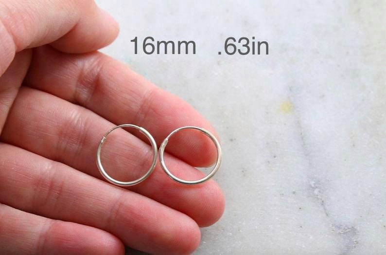 1 Pair Sterling Silver Small Endless Hoop Earrings 18mm, 16mm, 14mm, 12mm, 10mm Earring Wires Earring Hook Component image 8