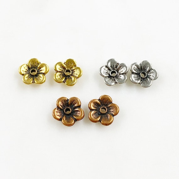 2 Piece Pewter Flower Button Unique 1 Hole Floral Button Choose Your Color Antique Gold, Antique Silver, or Antique Copper