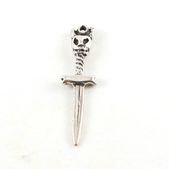 Sterling Silver Skull Horned Devil Sword Charm Day of the Dead Halloween Pirate Charm