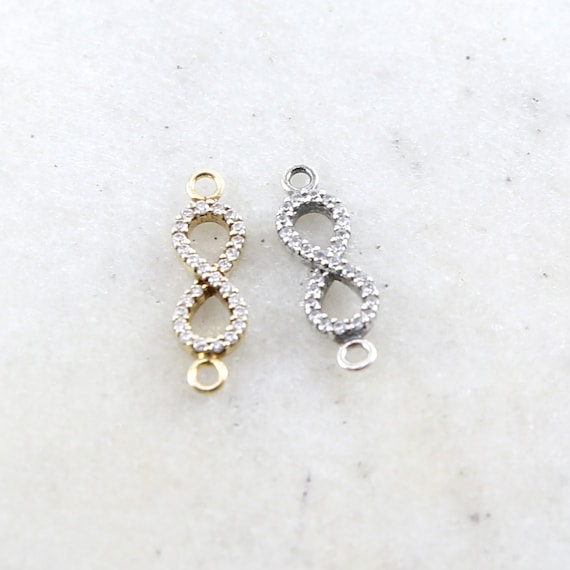 CZ Infinity Connector Charm Cubic Zirconia Link Charm in Oxidized Sterling Silver or Vermeil Gold