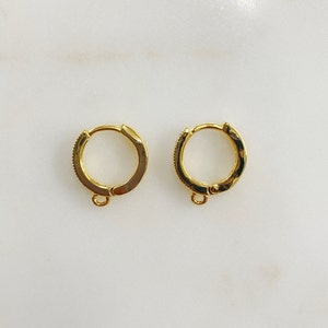 Small 1 Pair Shimmering Cubic Zirconia Pave Hoop Earrings, Gold Plated Earring, Hoop Component Sold as a Pair image 2