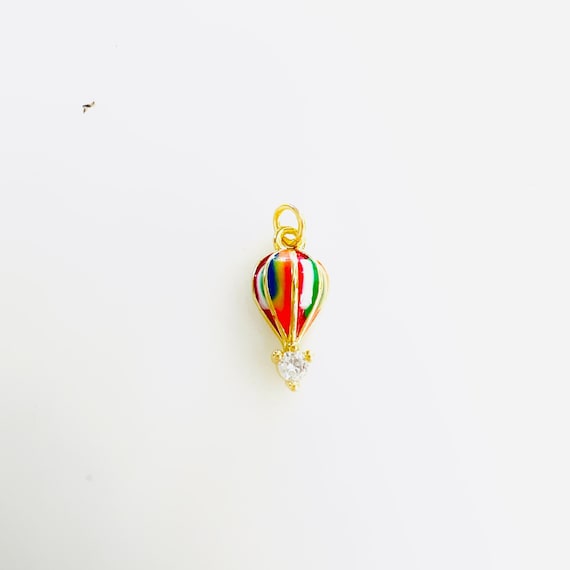 Cute Gold Plated Cubic Zirconia Hot Air Balloon Charm, Colorful Enamel Balloon Pendant