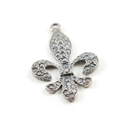 Sterling Silver Fancy Faux Marcasite Fleur De Lis Charm Pendant French Flower