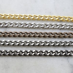 Base Metal Thick Gauge Faceted Diamond Cut Curb Chain in 5 Finishes Purse Chain Heavy Duty Sturdy Chain Openable Links / Chain By the Foot