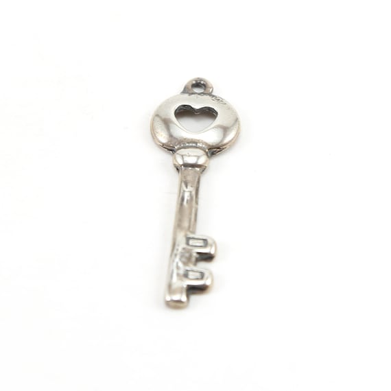 Heart Cut out Large Key Charm in Sterling Silver Love Friendship Romantic Pendant