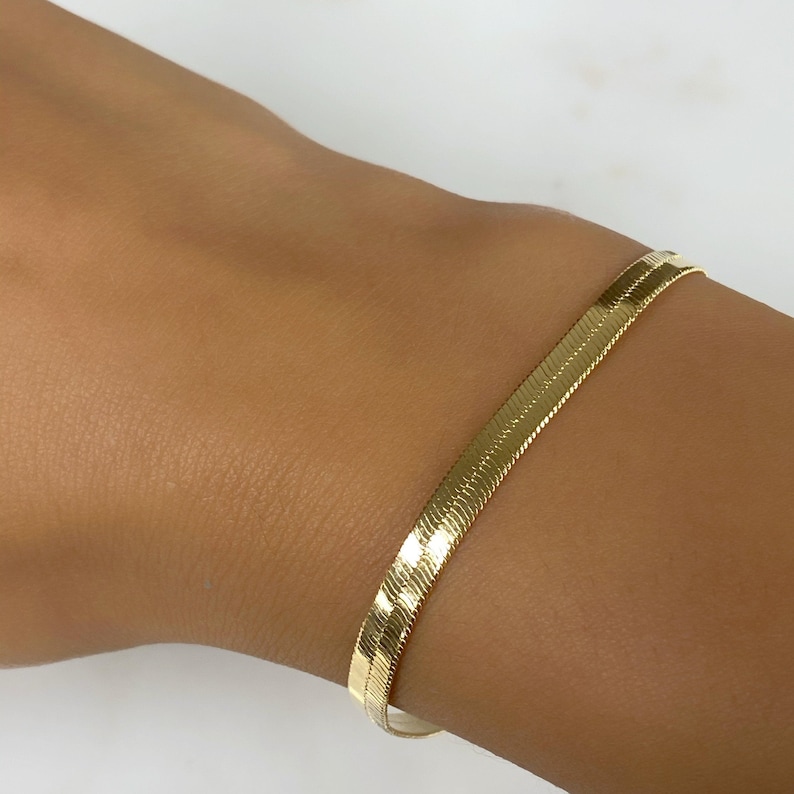 Ready to Wear 18k Gold Filled 4mm Thick Herringbone Bracelet Etsy
