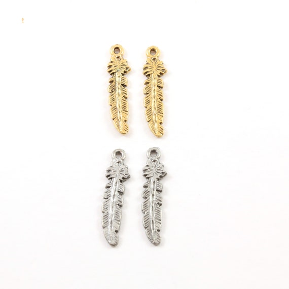 2 Pieces Pewter Western Feather Boho Bohemian Charm Jewelry Making Supplies Necklace Pendant Antique Gold, Antique Silver