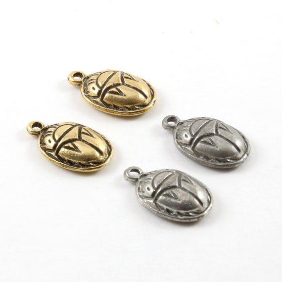 2 Pieces Pewter Scarab Beetle Ancient Egyptian Charm in Antique Silver or Antique Gold