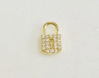 Cute dainty mini pave cz detailed lock gold plated charm jewelry making supply