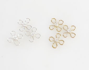 1 Piece Tiny Cubic Zirconia Flower Connector Ring Charm, Permanent Jewelry Connector 14Kt Gold Filled or Sterling Silver Jewelry Supply