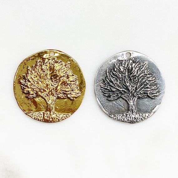 Large Vermeil or Sterling Silver Knowledge Tree Coin Charm Back Reads Knowledge Choose Your Color Nature Plant Charms