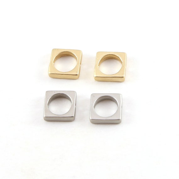 2 Pieces Pewter Metal Square Circle Connector Bead Pendant In Matte Gold or Matte Silver