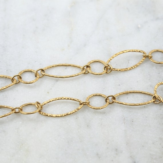 Large Hammered Textured Marquise and Circle 14K Gold Filled Chain Permanent Jewelry / Sold by the Foot / Bulk Unfinished Chain