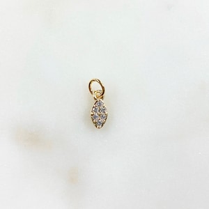 Teeny Tiny Marquis Shaped CZ Charm Gold Plated Small Sparkle Charm with Jump Ring