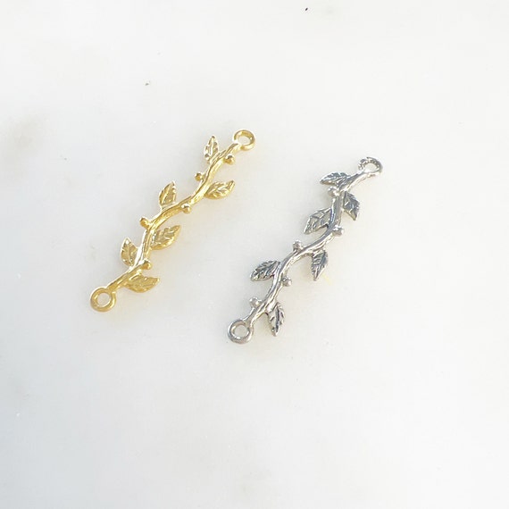 Vermeil Gold Sterling Silver Vine Leaf Connector Bar Branch Charm Nature Inspired Charms