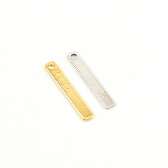 Flat Bar Charm Pendant with hole in Sterling Silver and Vermeil Gold